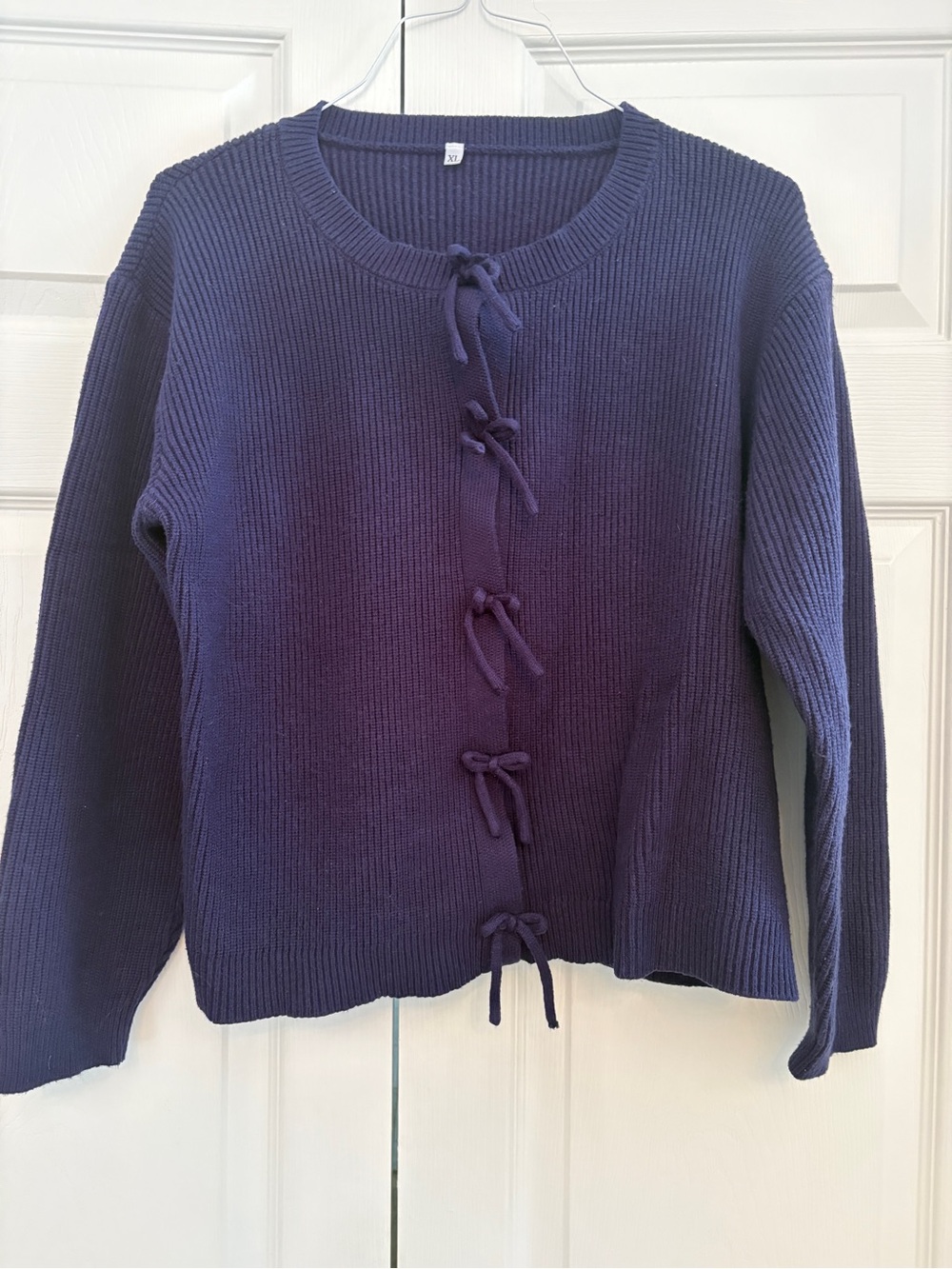 Classic Navy Bow-Front Women's Cardigan Sweater XL